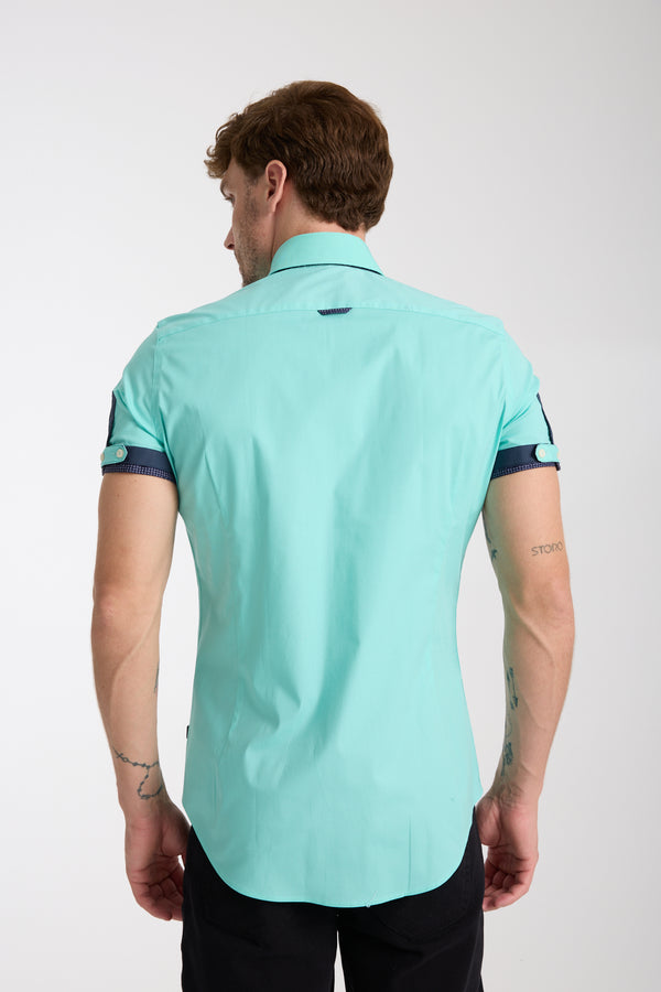 Chemise Homme Manche Courte Roma Iconic Popelin Stretch Vert