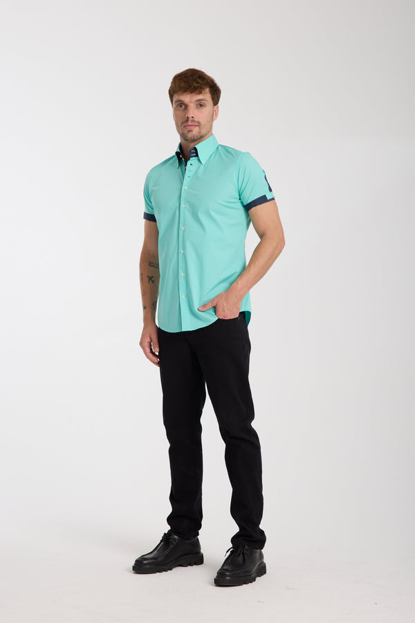 Chemise Homme Manche Courte Roma Iconic Popelin Stretch Vert