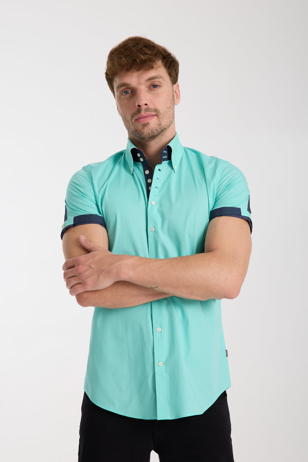 Chemise Homme Manche Courte Roma Iconic Popelin Stretch Vert