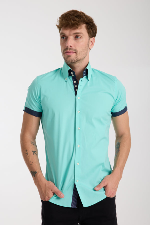 Chemise Homme Manche Courte Roma Iconic Popelin Stretch Vert