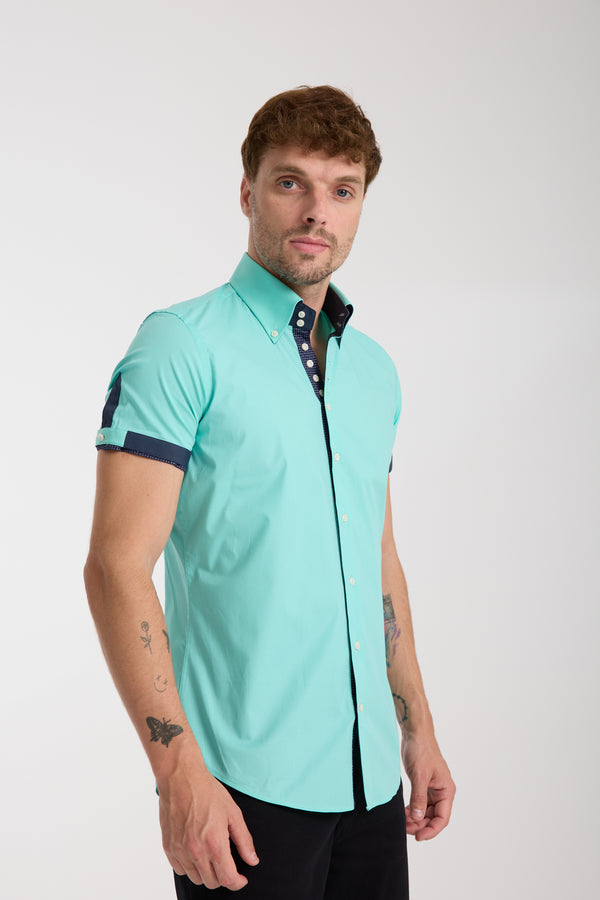 Chemise Homme Manche Courte Roma Iconic Popelin Stretch Vert
