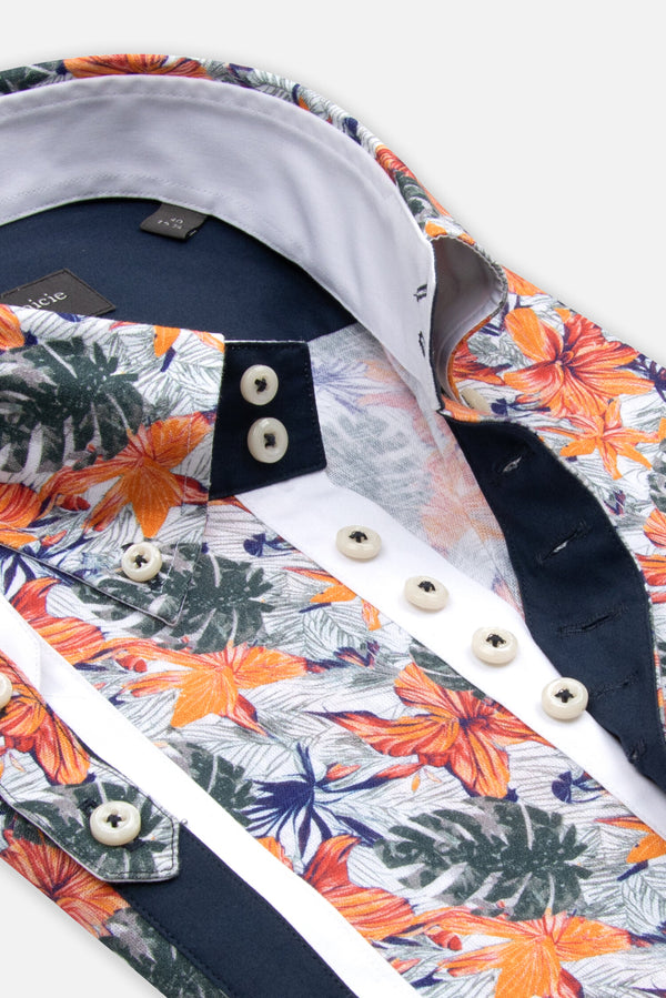 Chemise Homme Manche Courte Roma Iconic Lin Blanc Orange