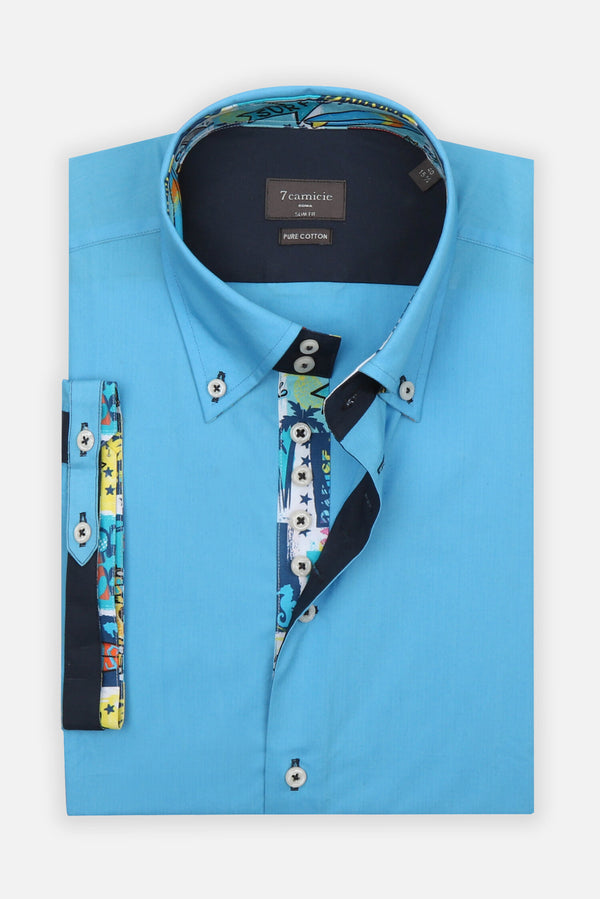 Camisa Hombre Manga corta Roma Iconic Popelin Azul
