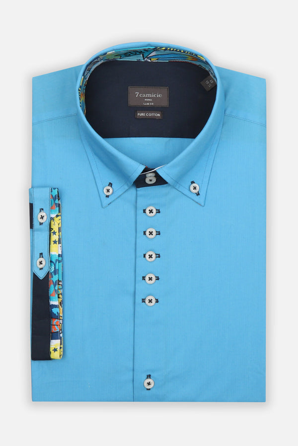 Camisa Hombre Manga corta Roma Iconic Popelin Azul
