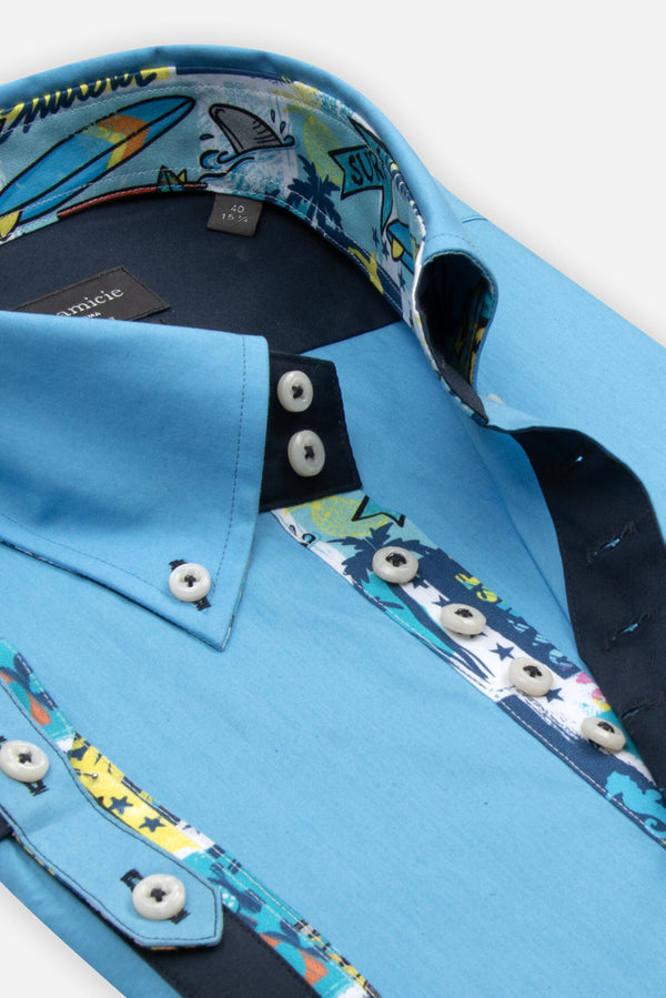 Camisa Hombre Manga corta Roma Iconic Popelin Azul