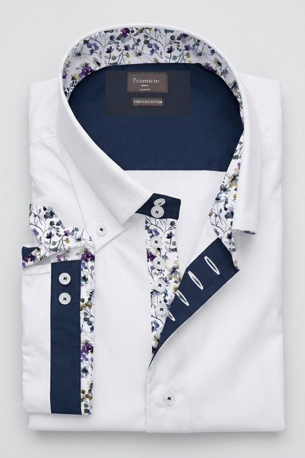 Roma Iconic Poplin Stretch Man Shirt Short Sleeve White