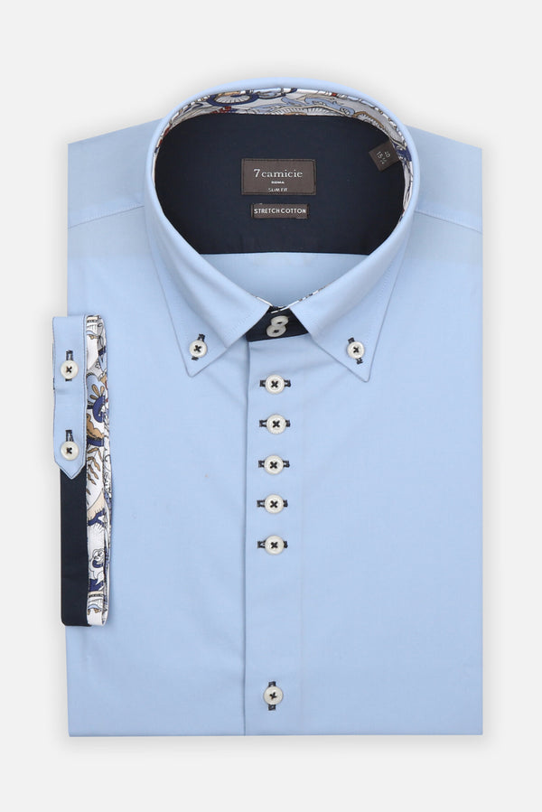 Camisa Hombre Manga corta Roma Iconic Popelin Stretch Azul Claro