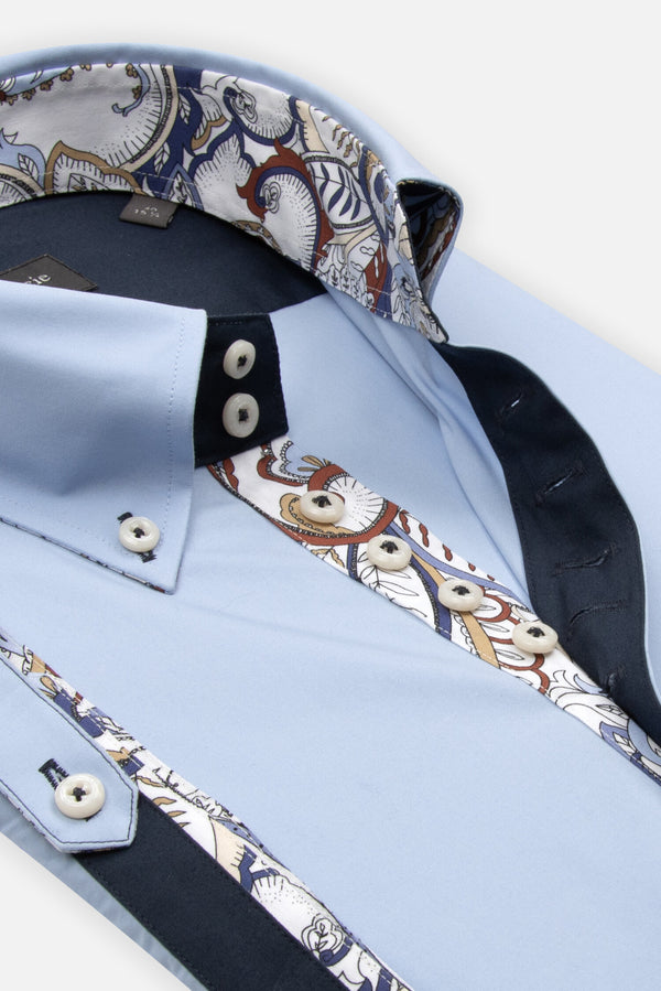 Camisa Hombre Manga corta Roma Iconic Popelin Stretch Azul Claro