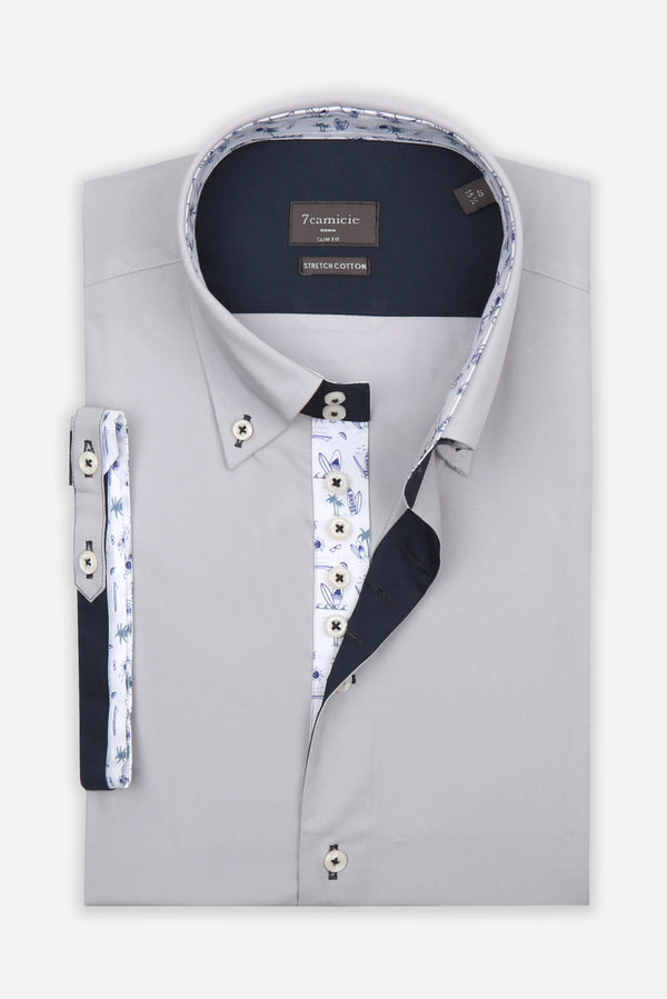 Camisa Hombre Manga corta Roma Iconic Popelin Stretch Gris