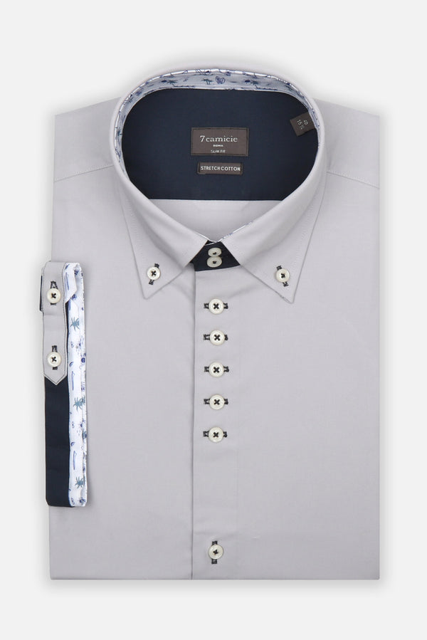 Camisa Hombre Manga corta Roma Iconic Popelin Stretch Gris