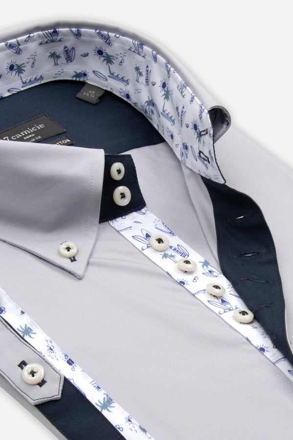 Camisa Hombre Manga corta Roma Iconic Popelin Stretch Gris