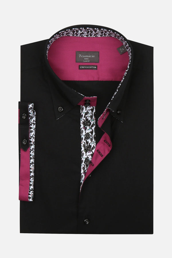 Camisa Hombre Manga corta Roma Iconic Popelin Stretch Negro