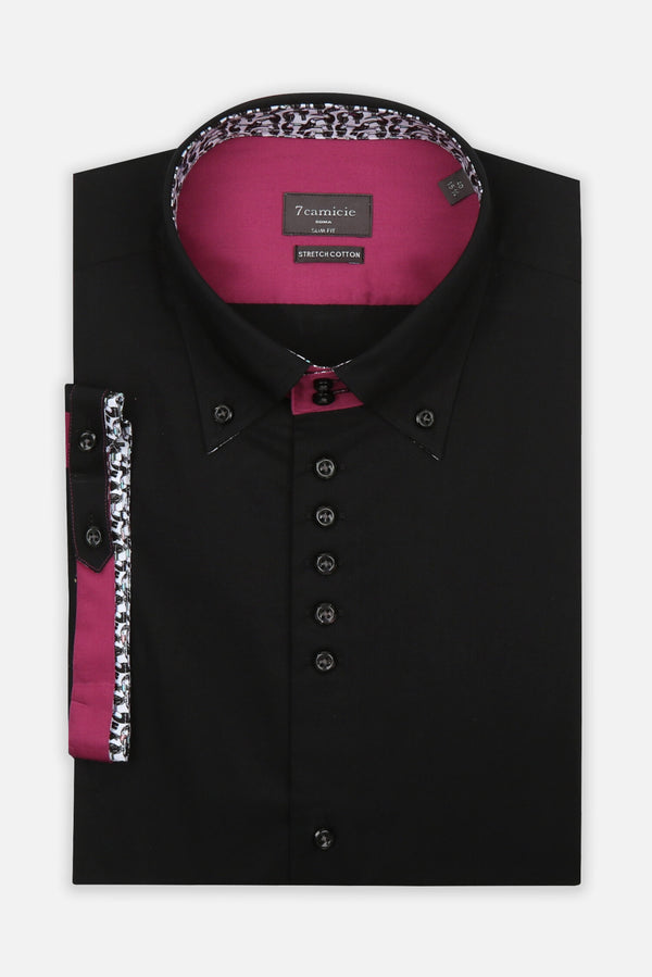 Camisa Hombre Manga corta Roma Iconic Popelin Stretch Negro