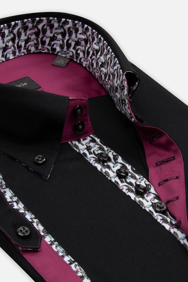 Camisa Hombre Manga corta Roma Iconic Popelin Stretch Negro