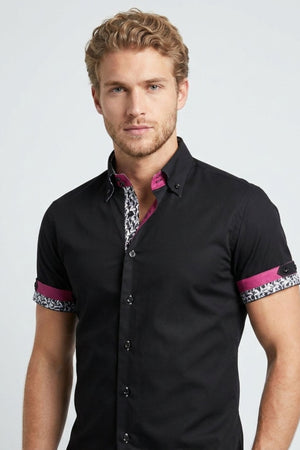 Roma Iconic Herren Hemd Kurzarm Poplin Stretch Schwarz