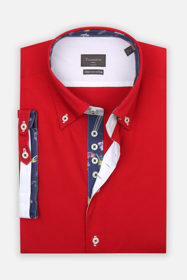 Camisa Hombre Manga corta Roma Iconic Popelin Stretch Rojo