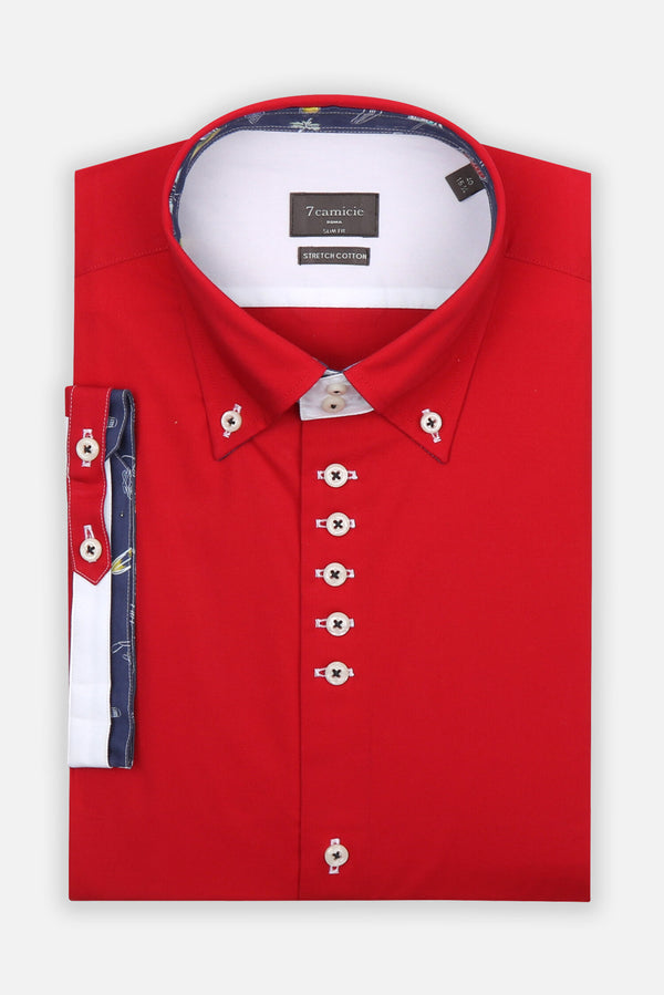 Camisa Hombre Manga corta Roma Iconic Popelin Stretch Rojo