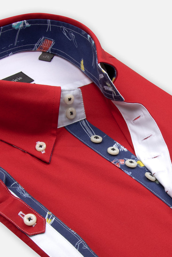 Camisa Hombre Manga corta Roma Iconic Popelin Stretch Rojo