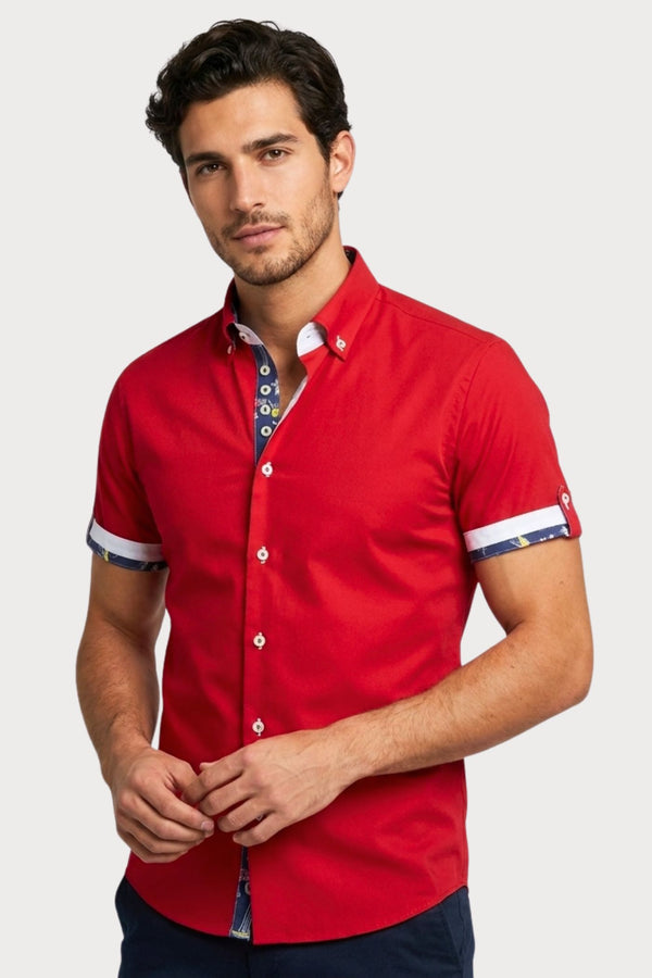 Camisa Hombre Manga corta Roma Iconic Popelin Stretch Rojo
