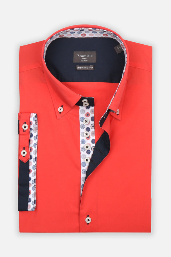 Camisa Hombre Manga corta Roma Iconic Popelin Stretch Rojo
