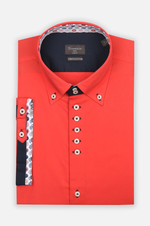 Camisa Hombre Manga corta Roma Iconic Popelin Stretch Rojo
