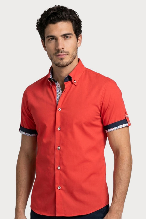 Camisa Hombre Manga corta Roma Iconic Popelin Stretch Rojo