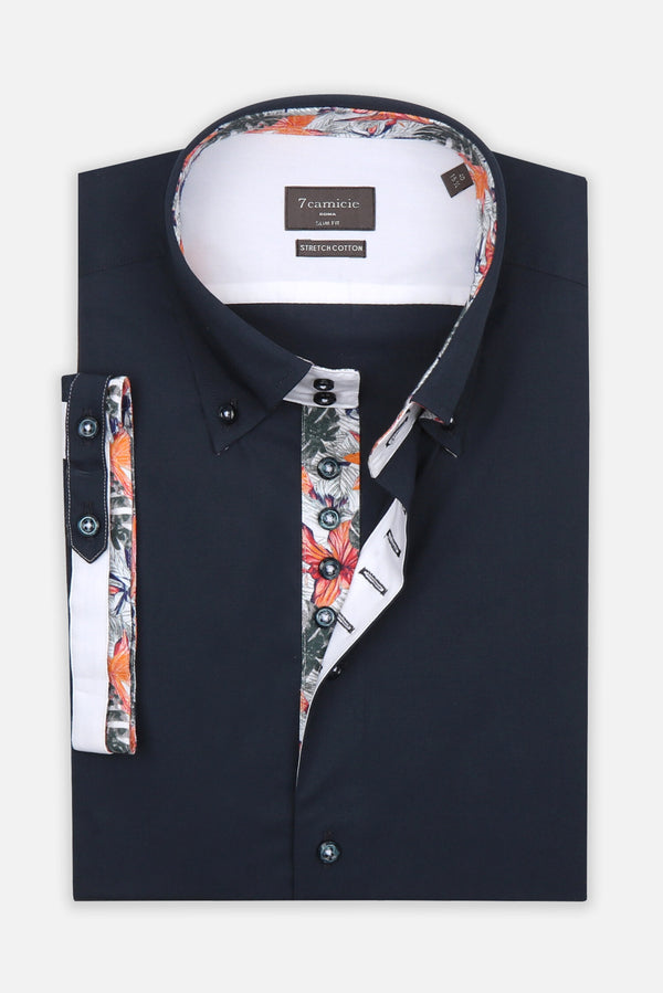 Camisa Hombre Manga corta Roma Iconic Popelin Stretch Azul