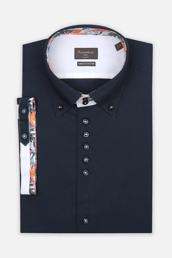 Camisa Hombre Manga corta Roma Iconic Popelin Stretch Azul