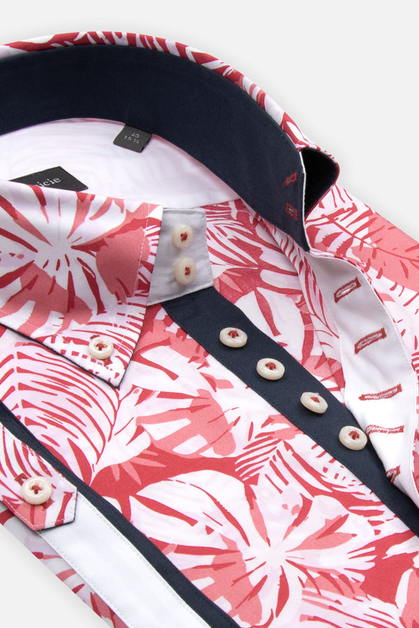 Camisa Hombre Manga corta Roma Iconic Popelin Stretch Blanco Rojo