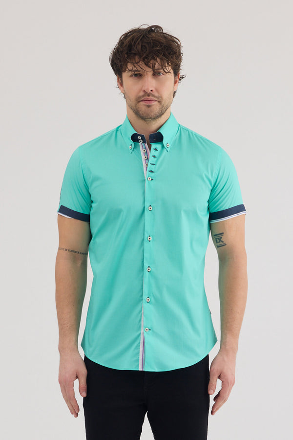 Camicia Uomo Manica Corta Roma Iconic Popelin Stretch Verde