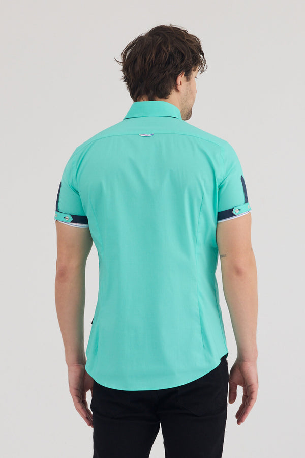 Camicia Uomo Manica Corta Roma Iconic Popelin Stretch Verde