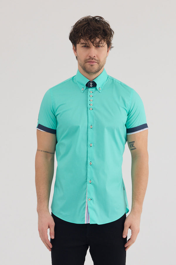 Camicia Uomo Manica Corta Roma Iconic Popelin Stretch Verde