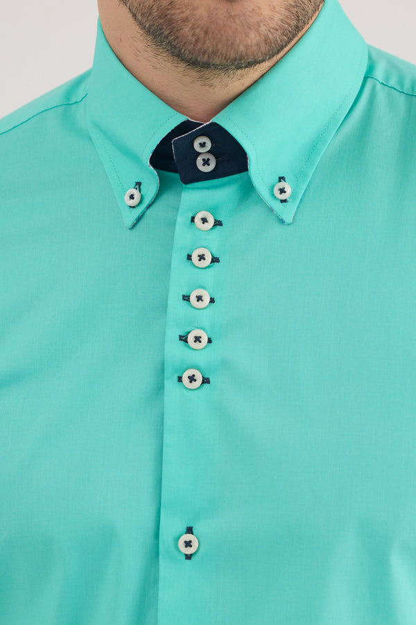 Camicia Uomo Manica Corta Roma Iconic Popelin Stretch Verde
