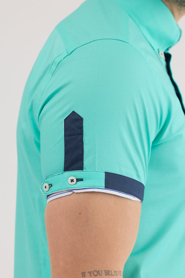 Camicia Uomo Manica Corta Roma Iconic Popelin Stretch Verde