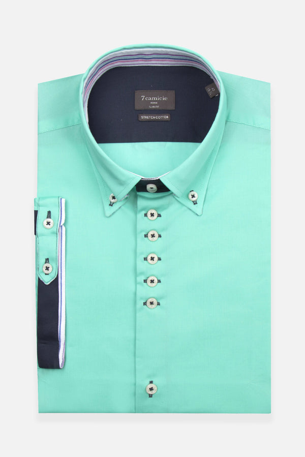 Camicia Uomo Manica Corta Roma Iconic Popelin Stretch Verde