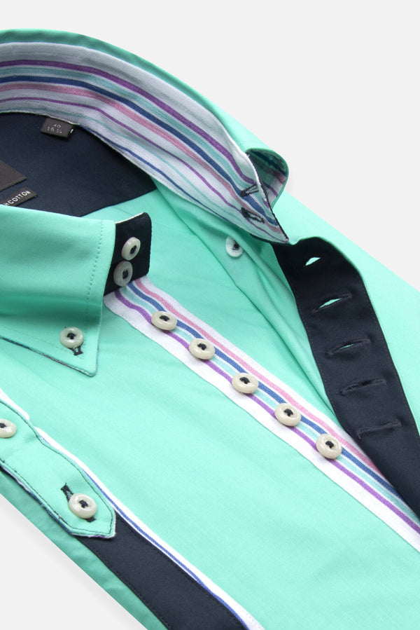 Camicia Uomo Manica Corta Roma Iconic Popelin Stretch Verde