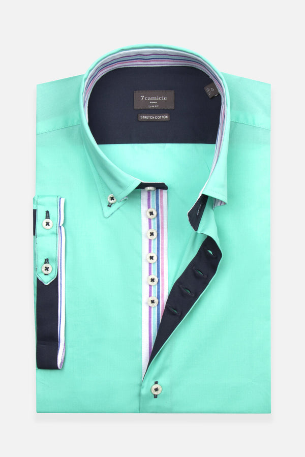 Camicia Uomo Manica Corta Roma Iconic Popelin Stretch Verde