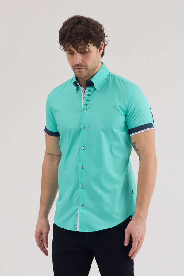 Camicia Uomo Manica Corta Roma Iconic Popelin Stretch Verde