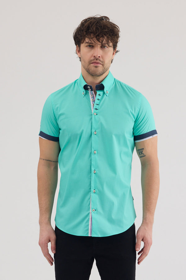 Camicia Uomo Manica Corta Roma Iconic Popelin Stretch Verde
