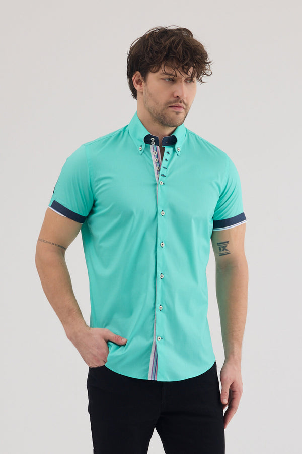 Camicia Uomo Manica Corta Roma Iconic Popelin Stretch Verde
