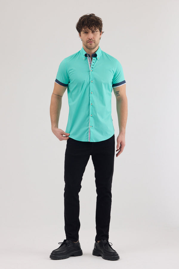 Camicia Uomo Manica Corta Roma Iconic Popelin Stretch Verde