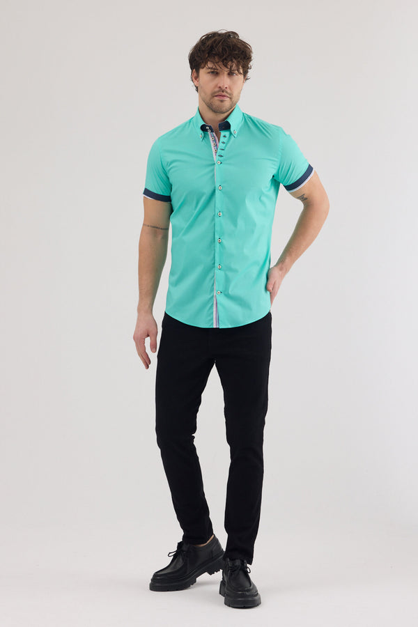 Camicia Uomo Manica Corta Roma Iconic Popelin Stretch Verde