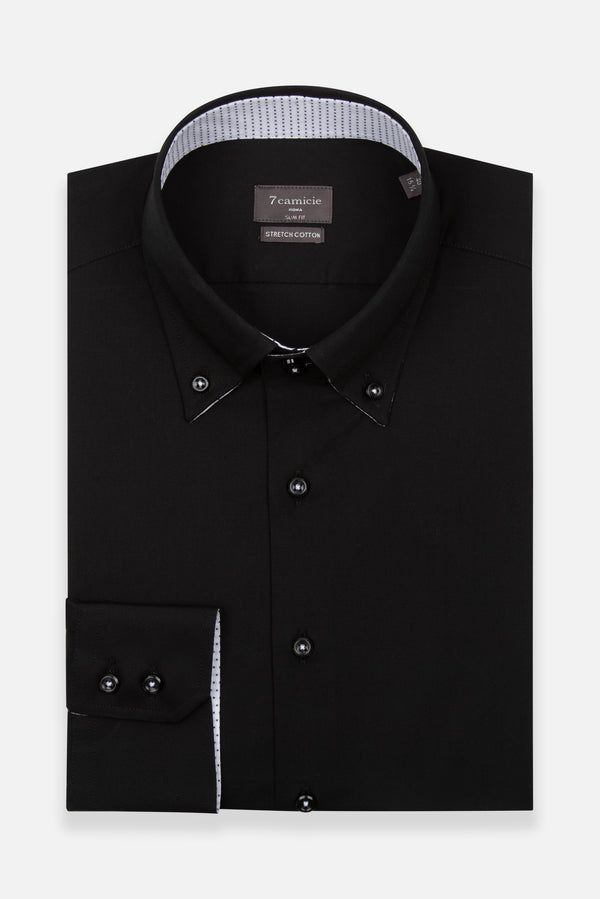 Camicia Uomo Roma Sport Popelin Stretch Nero