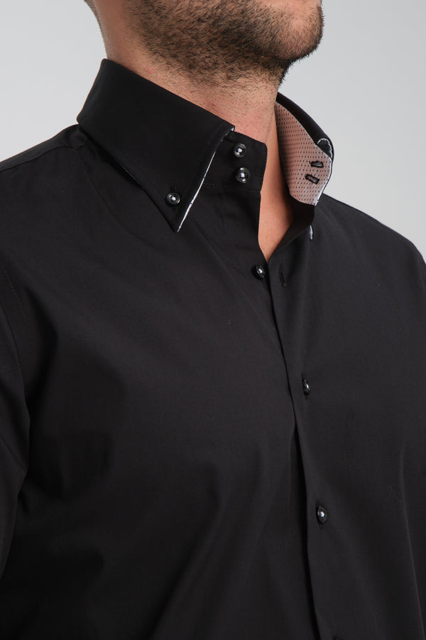 Camicia Uomo Roma Sport Popelin Stretch Nero