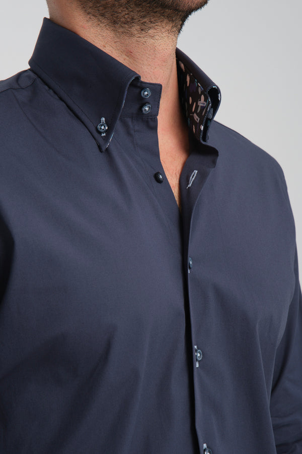 Camicia Uomo Roma Sport Popelin Stretch Blu