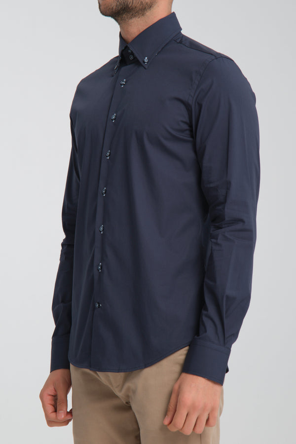 Camicia Uomo Roma Sport Popelin Stretch Blu