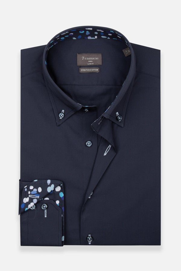 Camicia Uomo Roma Sport Popelin Stretch Blu