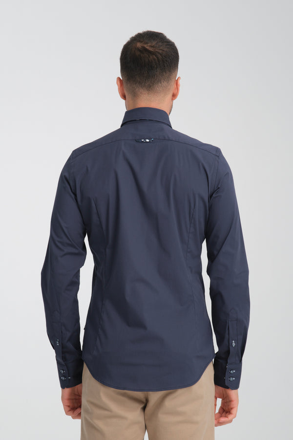 Camicia Uomo Roma Sport Popelin Stretch Blu