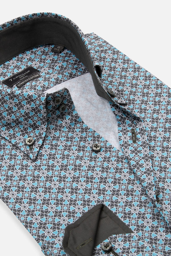 Roma Sport Poplin Stretch Man Shirt Grey Light Blue