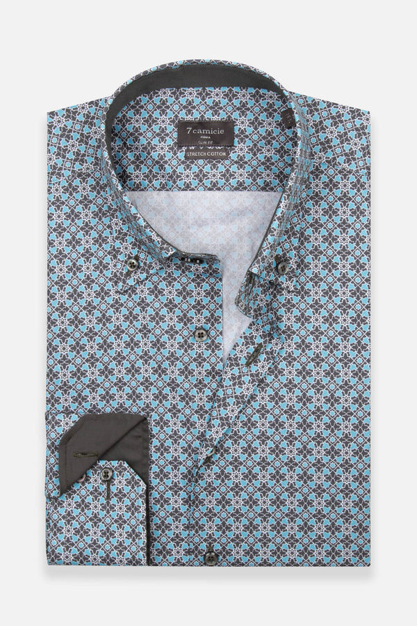 Roma Sport Poplin Stretch Man Shirt Grey Light Blue